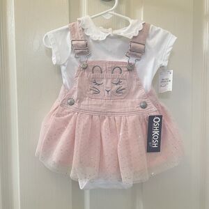Oshkosh B'gosh Pink Overall Bunny Tulle Dress and Bodysuit Girls Size 3M/6M NWT